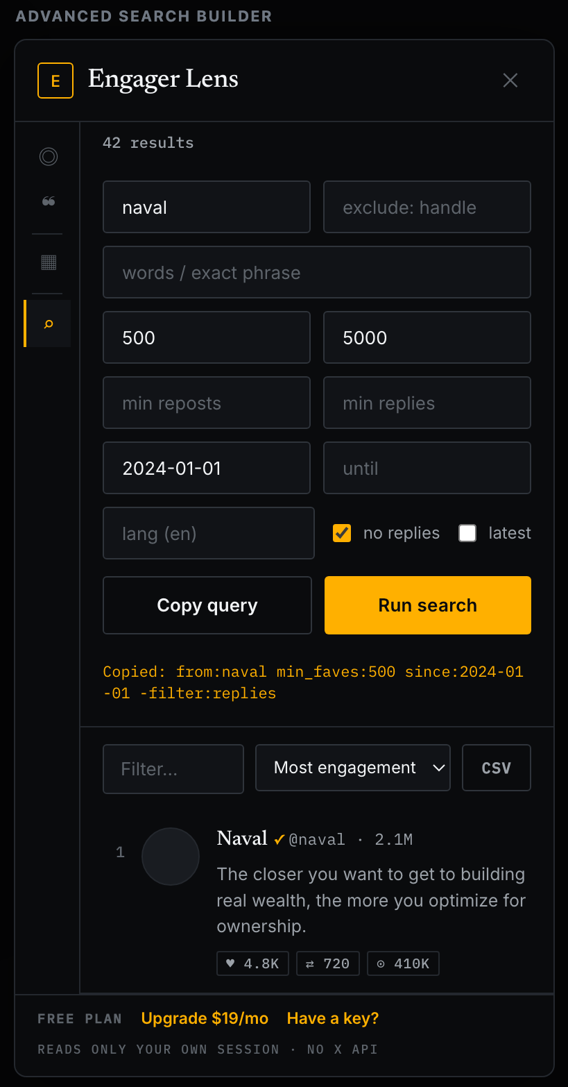 Advanced X search query builder
